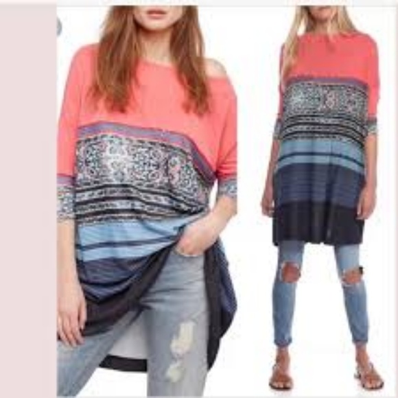 Free People Dresses & Skirts - Free People Stepping Out Coral Blue Boho Dress XS❤